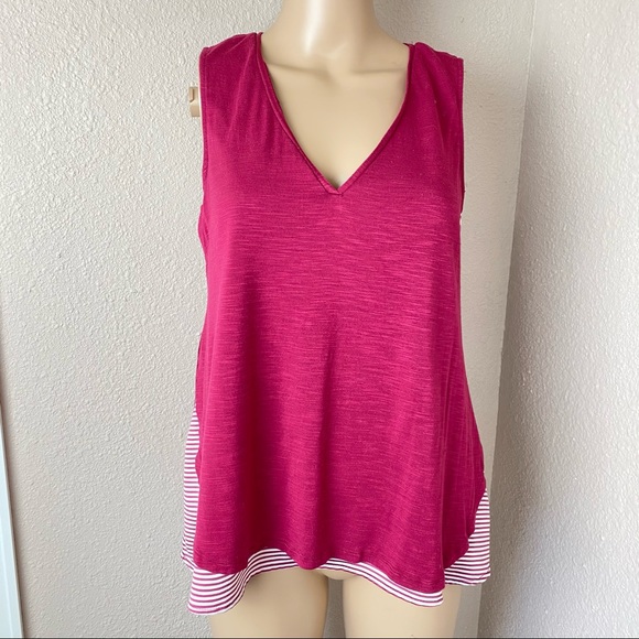 Anthro Deletta Fuchsia Overlay Striped V Neck S - Picture 10 of 12